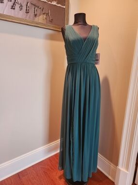 Hunter Teal V-Neck Pleated Maxi Dress